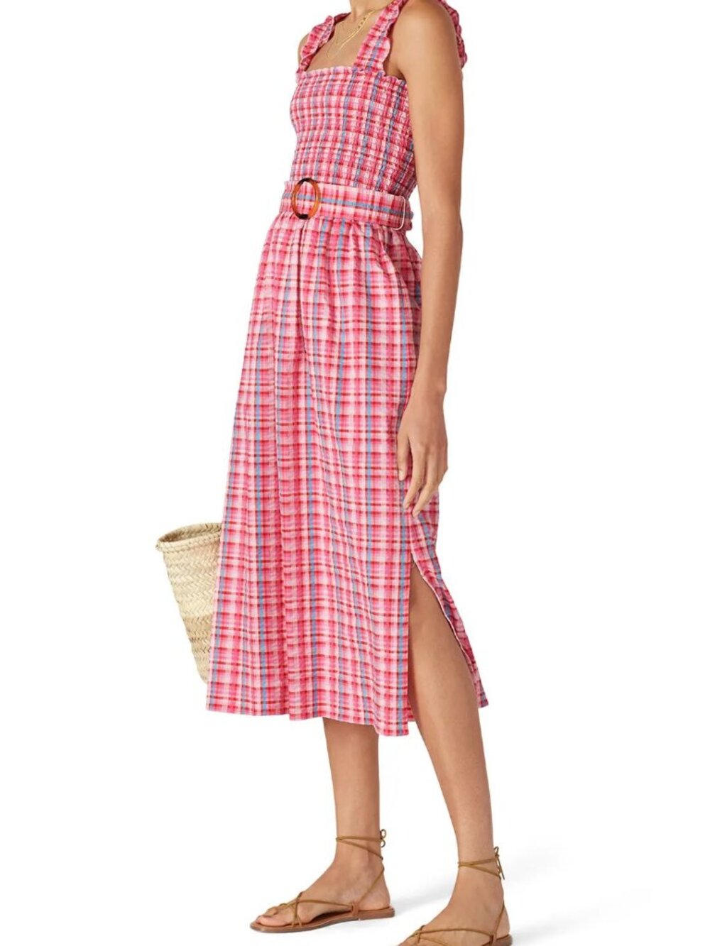 Waverly Grey pink plaid cami midi dress size S